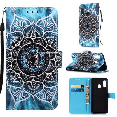 Wallet Phone Case for Samsung Galaxy A20e, Color Painted Leather Phone Cover With Lanyard and Card Slots