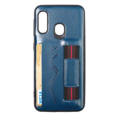 Back Card Slot Phone Case for Samsung Galaxy A20e, Leather Coated Soft TPU Phone Cover With Hand Strap