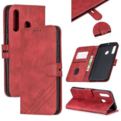 Wallet Case for Samsung Galaxy A60, Cowhide-like Leather Phone Case with Oblique Line in the Right Lower Corner
