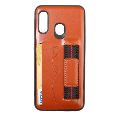 Back Card Slot Phone Case for Samsung Galaxy A20e, Leather Coated Soft TPU Phone Cover With Hand Strap