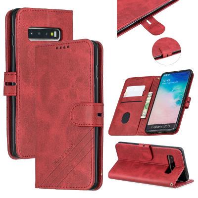 Wallet Case for Samsung Galaxy S10+, Cowhide-like Leather Phone Case with Oblique Line in the Right Lower Corner