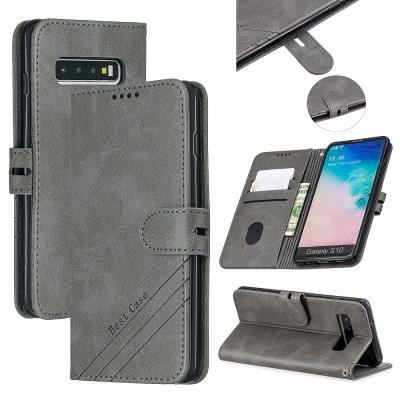 Wallet Case for Samsung Galaxy S10, Cowhide-like Leather Phone Case with Oblique Line in the Right Lower Corner