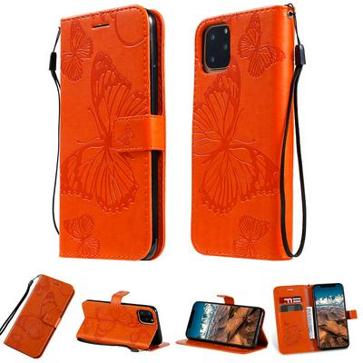 Wallet Case for iPhone 11 Pro Max, Butterfly-embossed Leather Phone Case with Wrist Strap