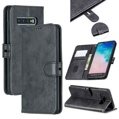 Wallet Case for Samsung Galaxy S10+, Cowhide-like Leather Phone Case with Oblique Line in the Right Lower Corner