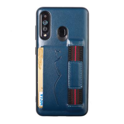 Back Card Slot Phone Case for Samsung Galaxy A60, Leather Coated Soft TPU Phone Cover With Hand Strap