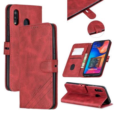 Wallet Case for Samsung Galaxy A20, Cowhide-like Leather Phone Case with Oblique Line in the Right Lower Corner