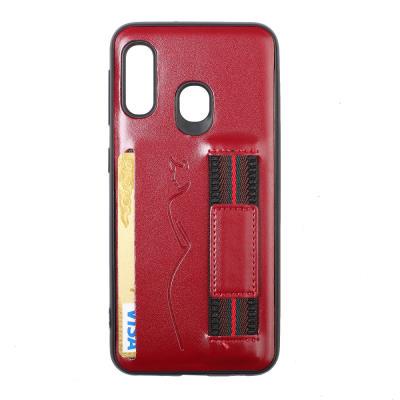 Back Card Slot Phone Case for Samsung Galaxy A20e, Leather Coated Soft TPU Phone Cover With Hand Strap