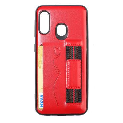 Back Card Slot Phone Case for Samsung Galaxy A20e, Leather Coated Soft TPU Phone Cover With Hand Strap
