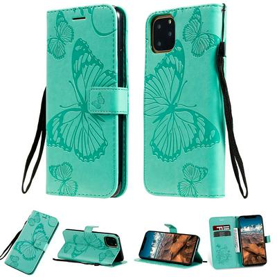 Wallet Case for iPhone 11 Pro Max, Butterfly-embossed Leather Phone Case with Wrist Strap