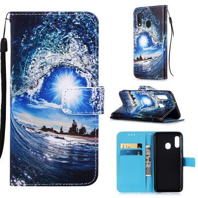 Wallet Phone Case for Samsung Galaxy A20e, Color Painted Leather Phone Cover With Lanyard and Card Slots