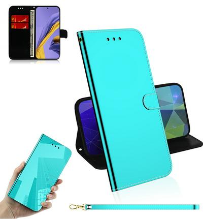 Mirror Surface Imitation Wrist Strap Style Shockproof Side Flip PU Leather + Soft TPU Card Slots with Magnetic Buckle and Stand Wallet Case for Samsung Galaxy A51
