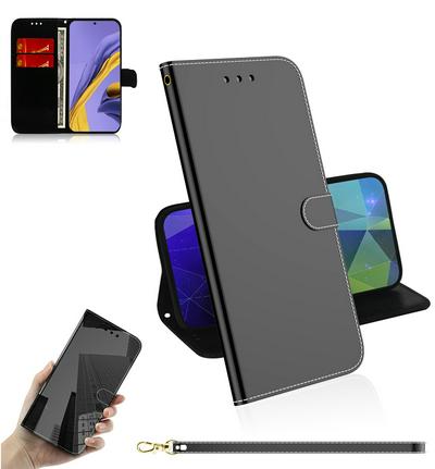 Mirror Surface Imitation Wrist Strap Style Shockproof Side Flip PU Leather + Soft TPU Card Slots with Magnetic Buckle and Stand Wallet Case for Samsung Galaxy A51