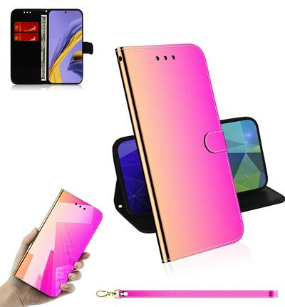 Mirror Surface Imitation Wrist Strap Style Shockproof Side Flip PU Leather + Soft TPU Card Slots with Magnetic Buckle and Stand Wallet Case for Samsung Galaxy A51