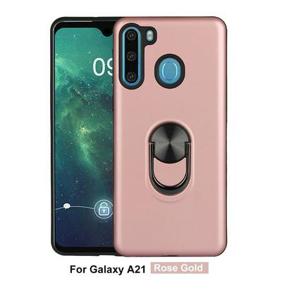 Solid Color Frosted 2 in 1 Detachable with 360 Degree Rotatable Magnetic Suction Ring Bracket Hard PC + Soft TPU Back Cover Case for Samsung Galaxy A21