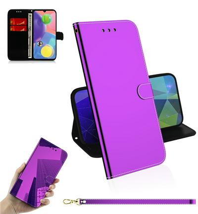 Mirror Surface Imitation Wrist Strap Style Shockproof Side Flip PU Leather + Soft TPU Card Slots with Magnetic Buckle and Stand Wallet Case for Samsung Galaxy A51