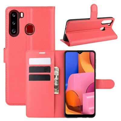 Litchi Pattern Side Flip Shockproof PU Leather + Soft TPU Magnetic Buckle with Stand and Card Slots Wallet Case for Samsung Galaxy A21