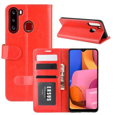 R64 Pattern Single Fold Edge Side Flip Shockproof PU Leather + Soft TPU Magnetic Buckle with Stand and Card Slots Wallet Case for Samsung Galaxy A21