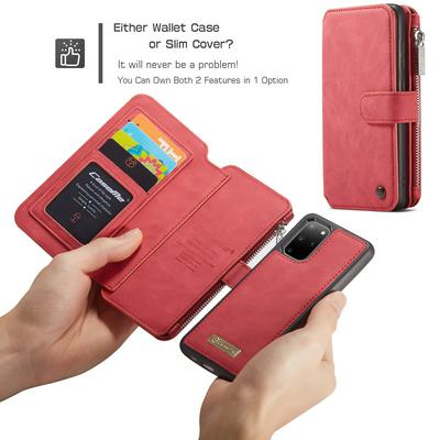 CaseMe 007 Series Multi-Function PU Leather + Detachable Magnetic Wireless Charging Support Leather Coated TPU Back Case 14 Card Slots with Magnetic Buckle and 1 Zipper Wallet Case for Samsung Galaxy S20+