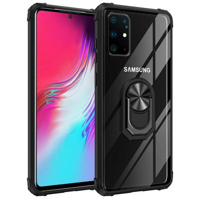Sergeant Shockproof Car Magnet Adsorption 2 in 1 Transparent PC Acrylic + Soft TPU Bumper with 360 Rotatable Metal Ring Bracket Back Cover Case for Samsung Galaxy S20 Plus