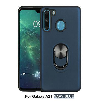 Solid Color Frosted 2 in 1 Detachable with 360 Degree Rotatable Magnetic Suction Ring Bracket Hard PC + Soft TPU Back Cover Case for Samsung Galaxy A21