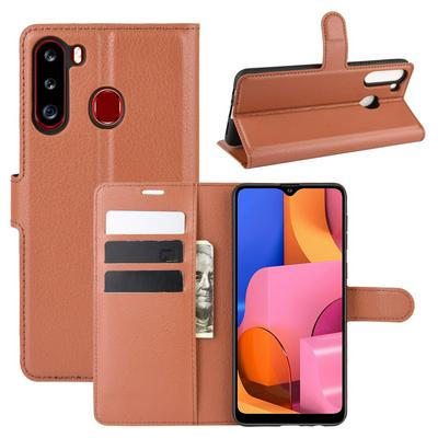 Litchi Pattern Side Flip Shockproof PU Leather + Soft TPU Magnetic Buckle with Stand and Card Slots Wallet Case for Samsung Galaxy A21