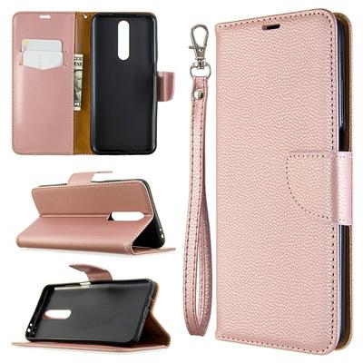Solid Color Litchi Pattern Wrist Strap Side Flip Shockproof PU Leather + Soft TPU Card Slots with Magnetic Buckle and Stand Wallet Case for Samsung Galaxy A01