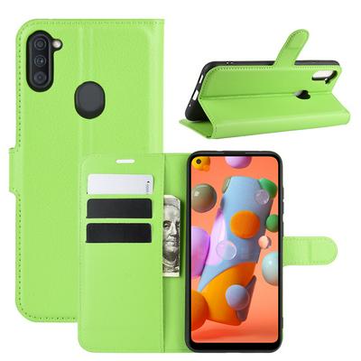 Litchi Pattern Side Flip Shockproof PU Leather + Soft TPU Card Slots with Magnetic Buckle and Stand Wallet Case for Samsung Galaxy A11 US Version