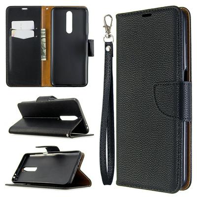 Solid Color Litchi Pattern Wrist Strap Side Flip Shockproof PU Leather + Soft TPU Card Slots with Magnetic Buckle and Stand Wallet Case for Samsung Galaxy A01