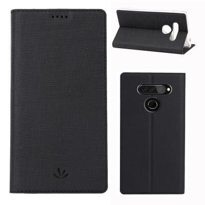 Vili Cross Pattern Side Flip Shockproof PU Leather + Soft TPU with Card Slot and Stand Protective Case for LG Q70
