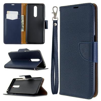 Solid Color Litchi Pattern Wrist Strap Side Flip Shockproof PU Leather + Soft TPU Card Slots with Magnetic Buckle and Stand Wallet Case for Samsung Galaxy A01