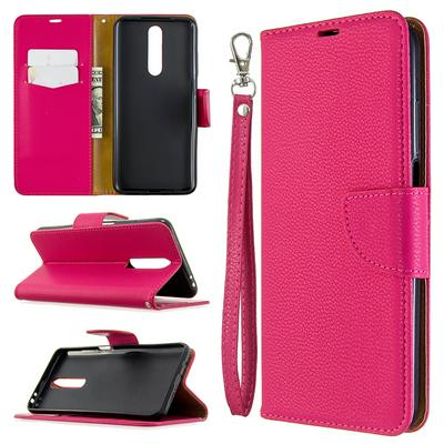 Solid Color Litchi Pattern Wrist Strap Side Flip Shockproof PU Leather + Soft TPU Card Slots with Magnetic Buckle and Stand Wallet Case for Samsung Galaxy A01
