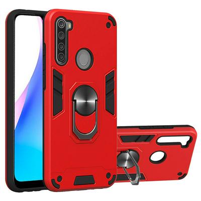 2 in 1 Shockproof Anti-Fingerprint Hard PC + Soft TPU with Ring Kickstand Back Cover Case for Xiaomi Redmi Note 8T