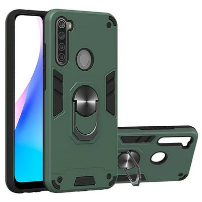 2 in 1 Shockproof Anti-Fingerprint Hard PC + Soft TPU with Ring Kickstand Back Cover Case for Xiaomi Redmi Note 8T