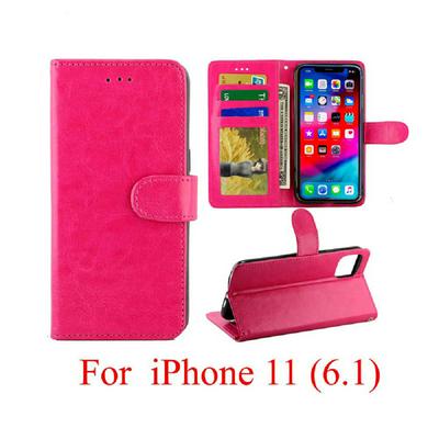 Crazy Horse Pattern PU Leather + Soft TPU Card Slots with Stand Support Wallet and Picture Frame Protective Case for Apple iPhone 11(6.1)