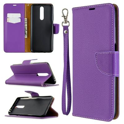 Solid Color Litchi Pattern Wrist Strap Side Flip Shockproof PU Leather + Soft TPU Card Slots with Magnetic Buckle and Stand Wallet Case for Samsung Galaxy A01