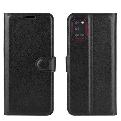 Litchi Pattern Side Flip Shockproof PU Leather + Soft TPU Magnetic Buckle with Stand and Card Slots Wallet Case for Samsung Galaxy A31