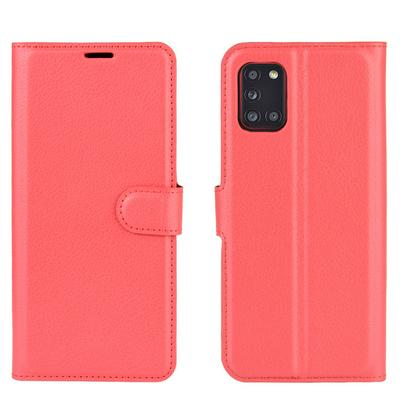 Litchi Pattern Side Flip Shockproof PU Leather + Soft TPU Magnetic Buckle with Stand and Card Slots Wallet Case for Samsung Galaxy A31