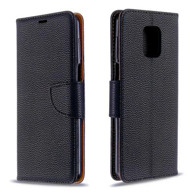 Solid Color Litchi Pattern Wrist Strap Style Shock-Absorption Side Flip PU Leather + Soft TPU Card Slots with Magnetic Buckle and Stand Wallet Case for Xiaomi Redmi Note 9 / Note 9 Pro / Note 9S