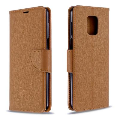 Solid Color Litchi Pattern Wrist Strap Style Shock-Absorption Side Flip PU Leather + Soft TPU Card Slots with Magnetic Buckle and Stand Wallet Case for Xiaomi Redmi Note 9 / Note 9 Pro / Note 9S