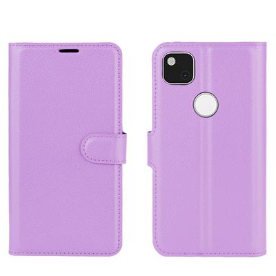 Solid Color Litchi Pattern Shock-Absorption Side Flip PU Leather + Soft TPU Card Slots with Magnetic Buckle and Stand Wallet Case for Google Pixel 4a