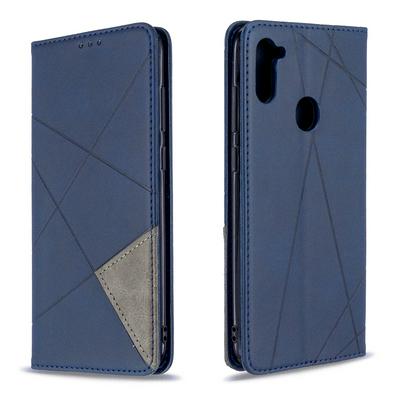 Rhombus Pattern Anti-Fall Side Flip PU Leather + Soft TPU Picture Frame Stand with Magnetic Closure and Card Slot Wallet Case for Samsung Galaxy A11