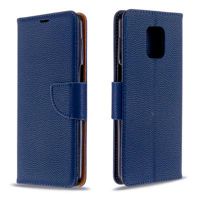 Solid Color Litchi Pattern Wrist Strap Style Shock-Absorption Side Flip PU Leather + Soft TPU Card Slots with Magnetic Buckle and Stand Wallet Case for Xiaomi Redmi Note 9 / Note 9 Pro / Note 9S