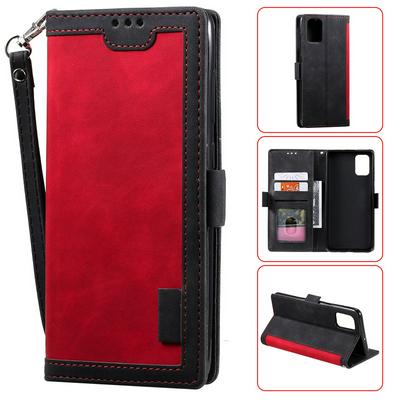 Retro Stitching Color Wrist Strap Style Side Flip Anti-Drop PU Leather + Soft TPU Picture Frame Card Slots with Magnetic Buckle and Stand Wallet Case for Samsung Galaxy A71
