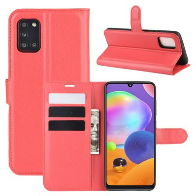 Litchi Pattern Side Flip Shockproof PU Leather + Soft TPU Magnetic Buckle with Stand and Card Slots Wallet Case for Samsung Galaxy A31
