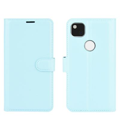 Solid Color Litchi Pattern Shock-Absorption Side Flip PU Leather + Soft TPU Card Slots with Magnetic Buckle and Stand Wallet Case for Google Pixel 4a