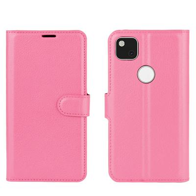 Solid Color Litchi Pattern Shock-Absorption Side Flip PU Leather + Soft TPU Card Slots with Magnetic Buckle and Stand Wallet Case for Google Pixel 4a