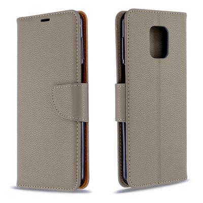 Solid Color Litchi Pattern Wrist Strap Style Shock-Absorption Side Flip PU Leather + Soft TPU Card Slots with Magnetic Buckle and Stand Wallet Case for Xiaomi Redmi Note 9 / Note 9 Pro / Note 9S