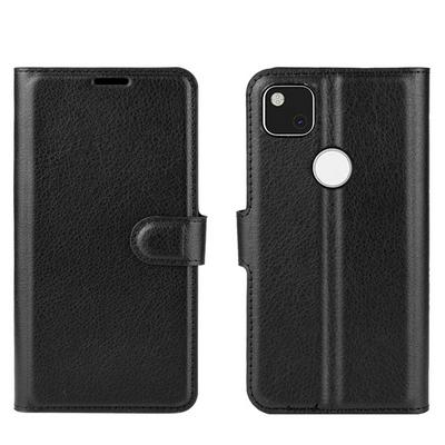 Solid Color Litchi Pattern Shock-Absorption Side Flip PU Leather + Soft TPU Card Slots with Magnetic Buckle and Stand Wallet Case for Google Pixel 4a