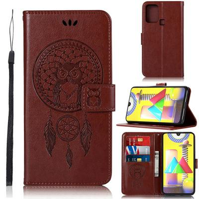 Embossed Dreamcatcher Pattern Wrist Strap Style Shockproof Side Flip PU Leather + Soft TPU Card Slots with Magnetic Buckle and Stand Wallet Case for Samsung Galaxy M31