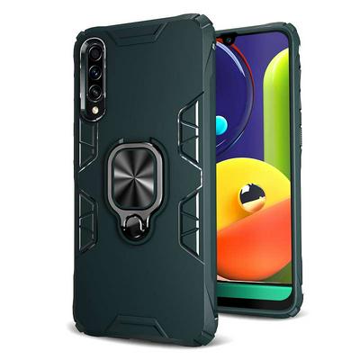 Honeycomb Texture Shockproof Scratch-Resistance PC+TPU Phone Protective Case with Metal Ring Kickstand for Samsung Galaxy A50